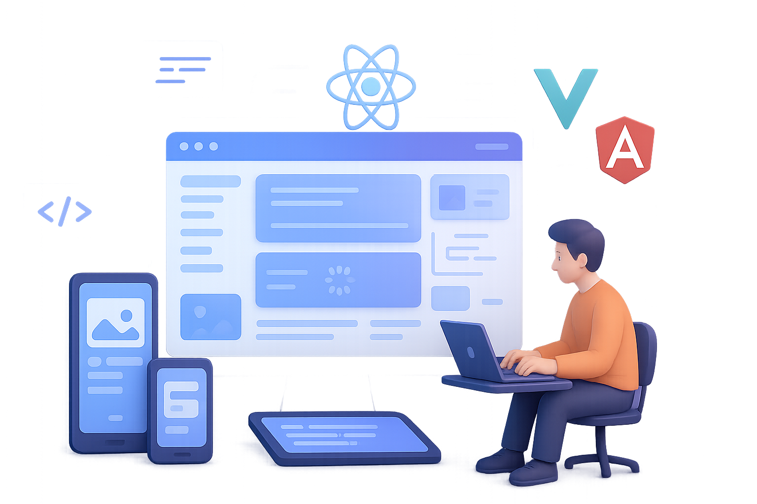 Frontend UI/UX development illustration - responsive web design concept